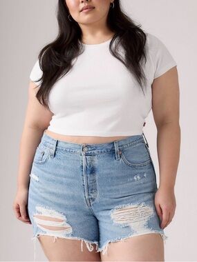 Levi’s 501 Cutoff Denim Shorts 18W Distressed High Rise Light Wash Plus Size